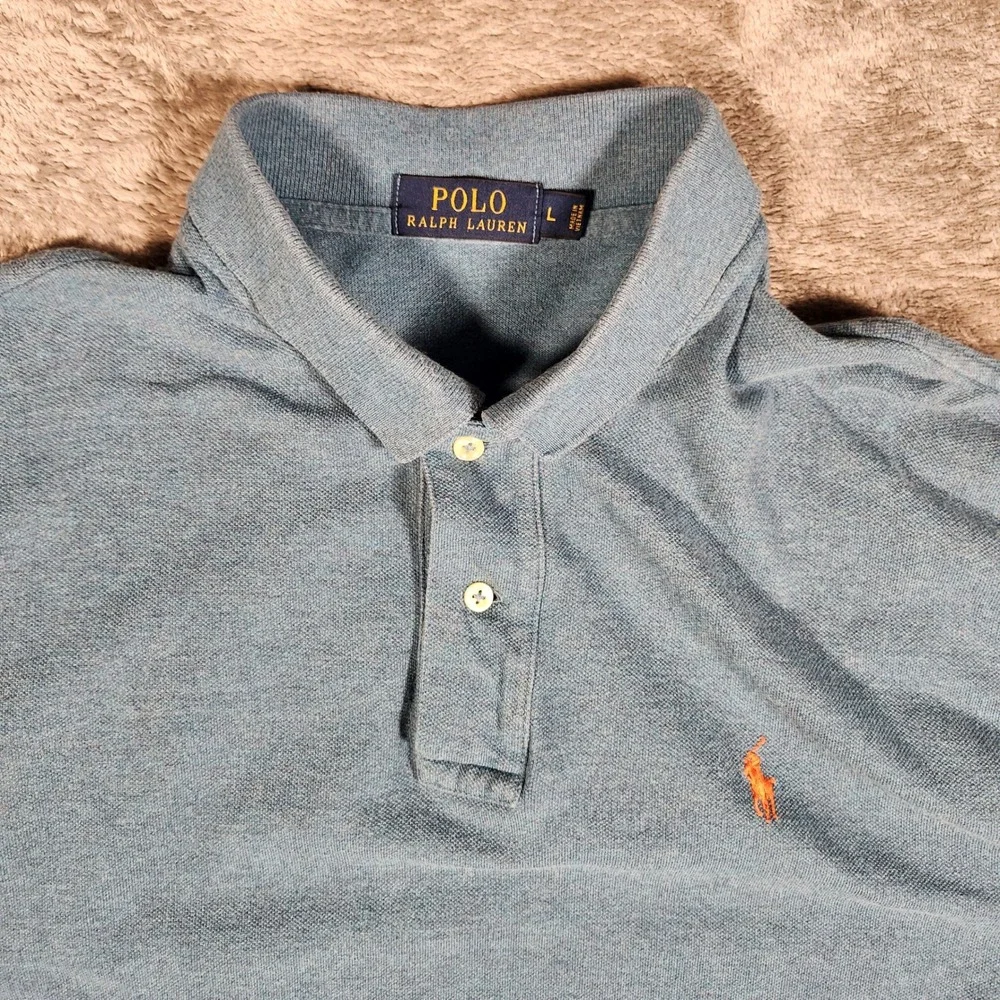 Polo Ralph Lauren Polo Shirt Mens L Blue Excellent Short Sleeve Cotton Pique